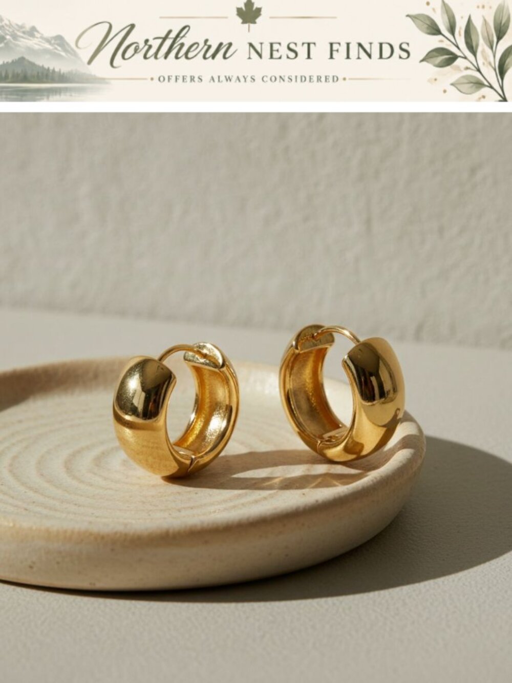 Gold Chunky Hoop Earrings Huggie 20mm Wide Round Copper